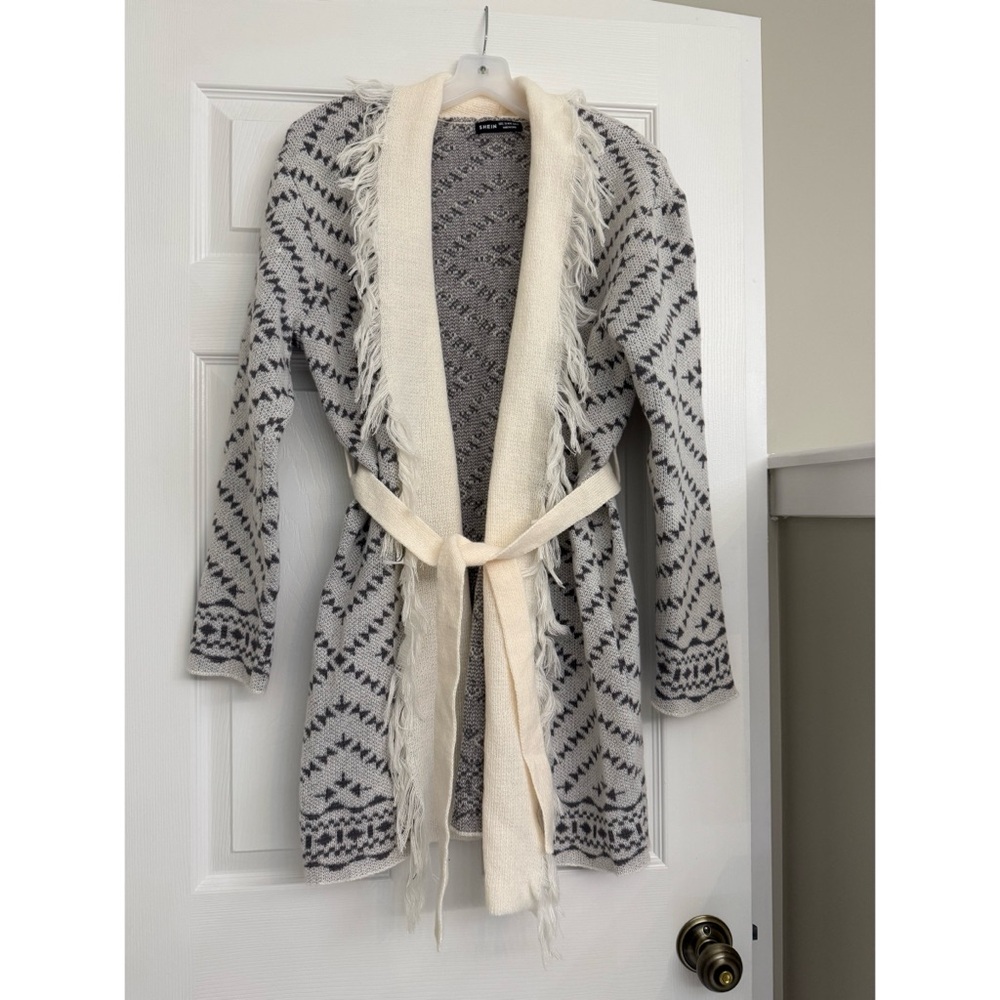 SHEIN Geometric Fringed Cardigan NWT